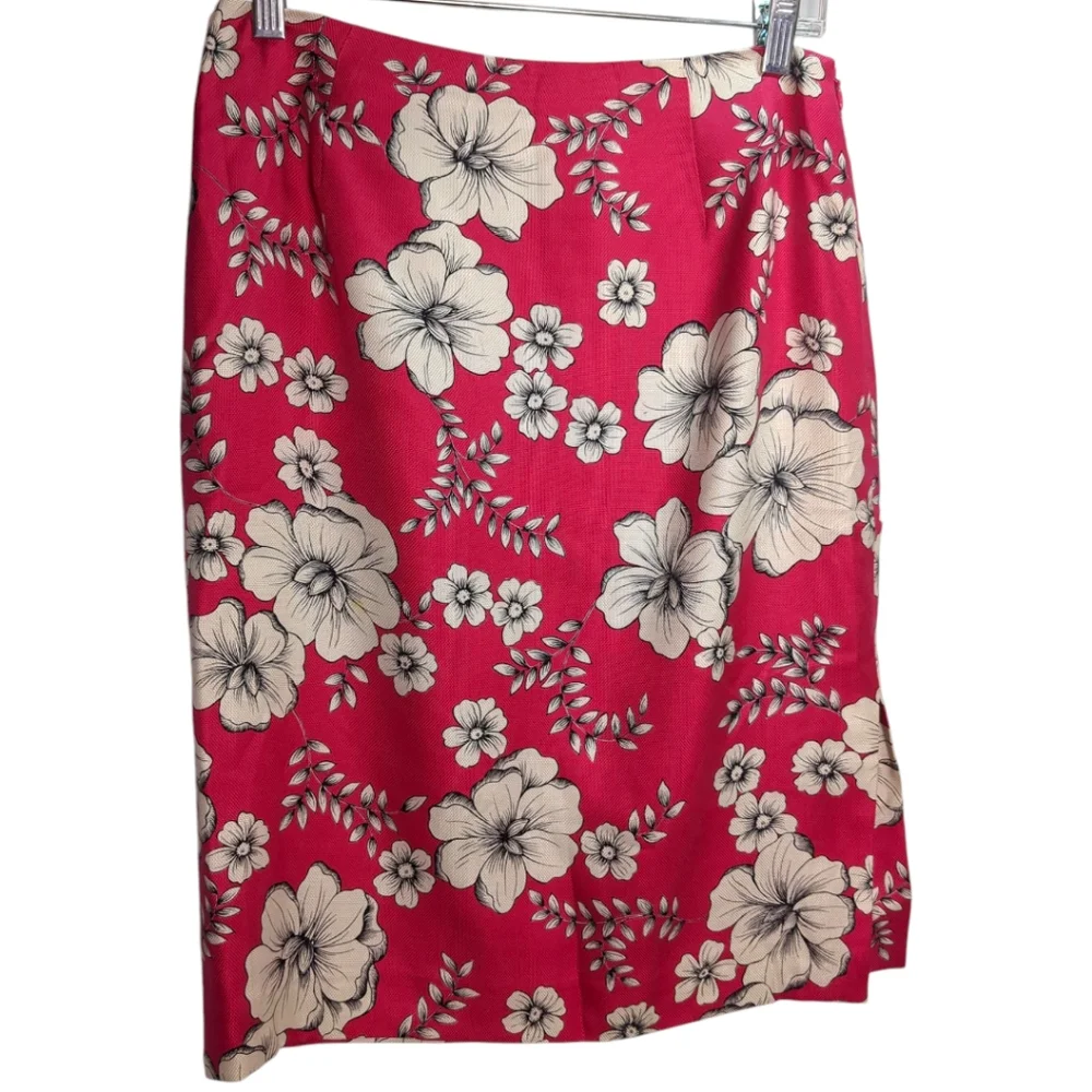 Ann Taylor LOFT 100% Silk Pink Floral Pencil Skirt Sz 6 - Picture 5 of 6